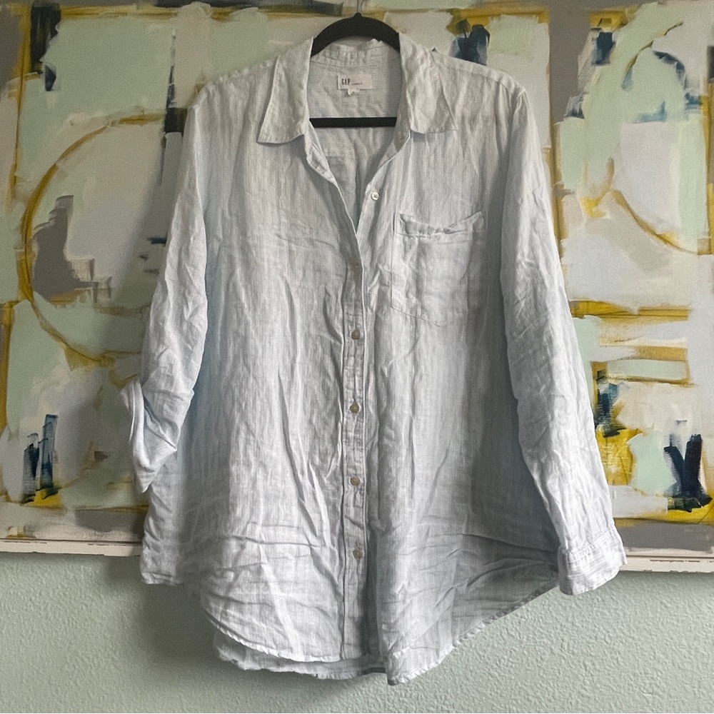 Gap Linen Striped Boyfriend Button Down